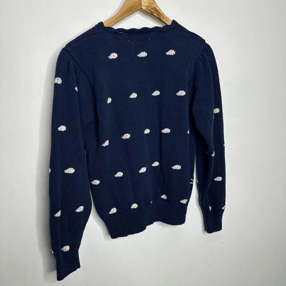 vtg 90s WOODS & GRAY floral cross stitch embroidered cardigan sweater navy M - Picture 7 of 7